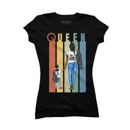 Junior's Design By Humans Mother's Day Black Mom Queen Retro Stripes By duron4 T-Shirt image {2}