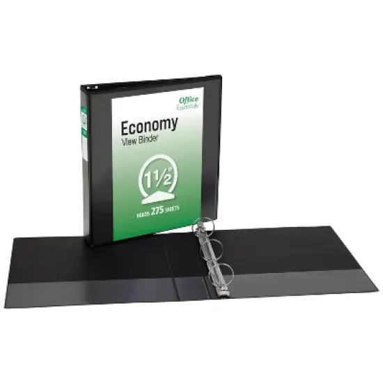 Office Essentials Economy View 3 Ring Binders, 1.5" Round Rings, 2.1" Spine, 275-Sheet Capacity, Black Binders (4-Pack of 03129) image {6}