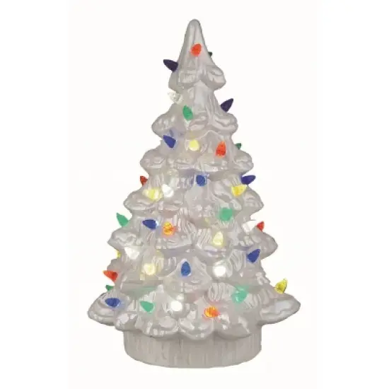 Transpac Ceramic Light Up White Nostalgic Tree Set of 2 Christmas Home Decorations for Festive Decor image {1}