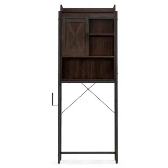 Costway Over-The-Toilet Storage Cabinet Bathroom Organizer w/ Sliding Barn Door Rustic\Espresso image {8}