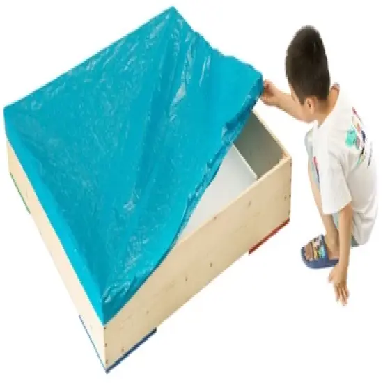 PLAYBERG Outdoor Wooden Sand Box with Floor Cover and Waterproof Protection Cover, Square Sandpit for Kids image {3}
