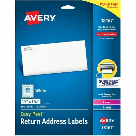 Avery - Laser & Inkjet Return Address Labels - Permanent Adhesive - Rectangle - Paper - White - 800  Labels - 5 Pack image {2}