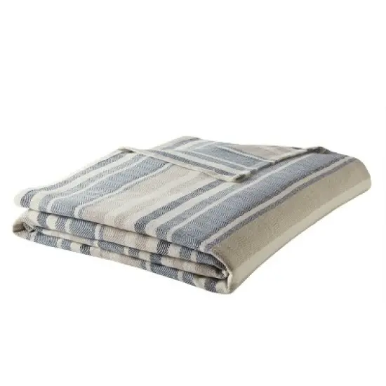 Herringbone Stripe Bed Blanket Blue - Eddie Bauer image {4}