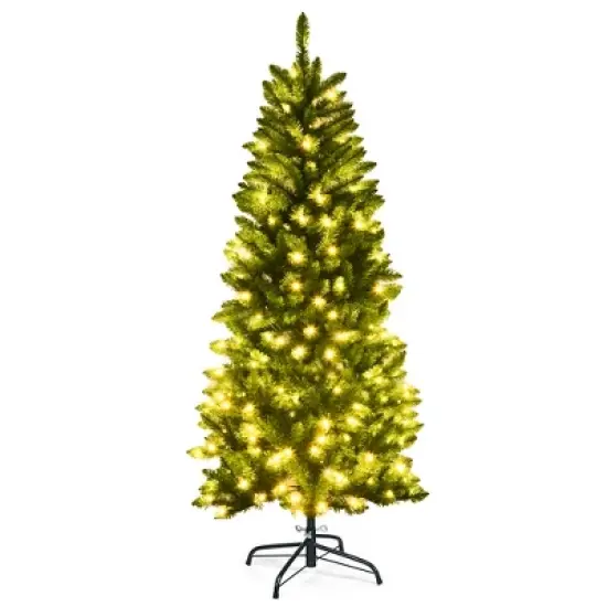 Costway 5/6/7 Ft Pre-lit Artificial Pencil Christmas Tree Hinged Fir PVC Tree with 150/250/350 LED Lights image {10}