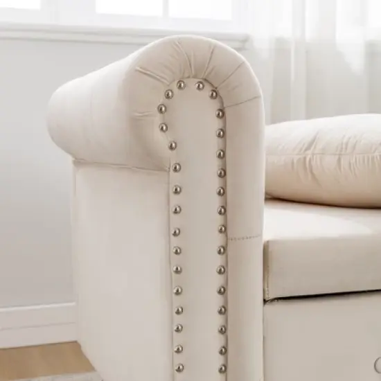 Bedroom Velvet Chaise Longue With Storage, Pillow and Nailhead Accents - ModernLuxe image {9}