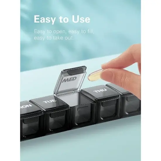 Sukuos XL Weekly Pill Organizer 2 Pcs, Daily Pill Cases for Pills, Vitamins, Fish Oils & Supplements - Black & image {3}