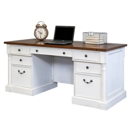 66" Durham Double Pedestal Executive Desk White - Martin Furniture image {6}