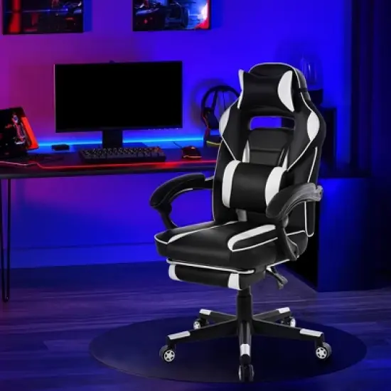 360&deg; Swivel Gaming Chair with Retractable Footrest, Adjustable Height PU Leather Computer Chair, Ergonomic Lumbar & Headrest Support for Play Room, image {2}