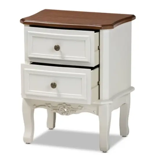 2 Drawer Darlene Wood Nightstand White/Cherry Brown - Baxton Studio image {1}