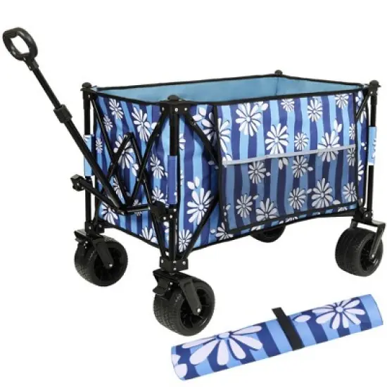 SKRAN 480lbs Load Capacity Folding Wagon Cart with Bonus Picnic Mat - All-Terrain Wheels,Drink Holders,Brakes & Side Pocket for Camping,Beach image {13}