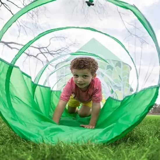 HearthSong Indoor Outdoor Two Green Pop-Up Play Tents and Two Tunnels for Kids image {8}