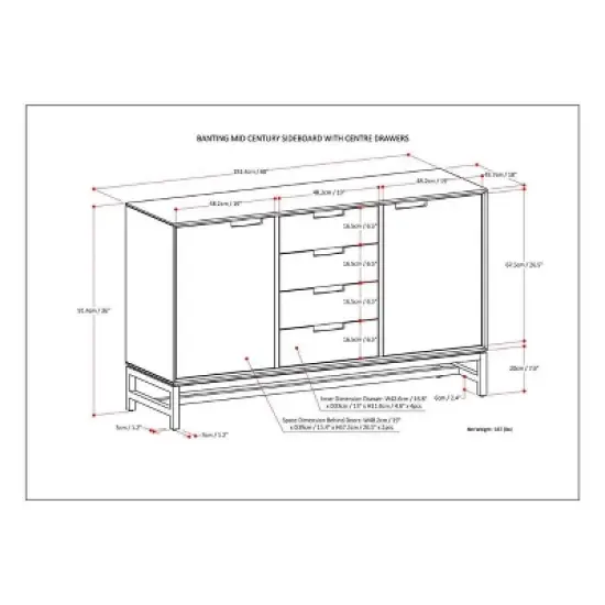 60" Devlin Mid-Century Sideboard with Centre Drawers Walnut Brown - WyndenHall image {8}