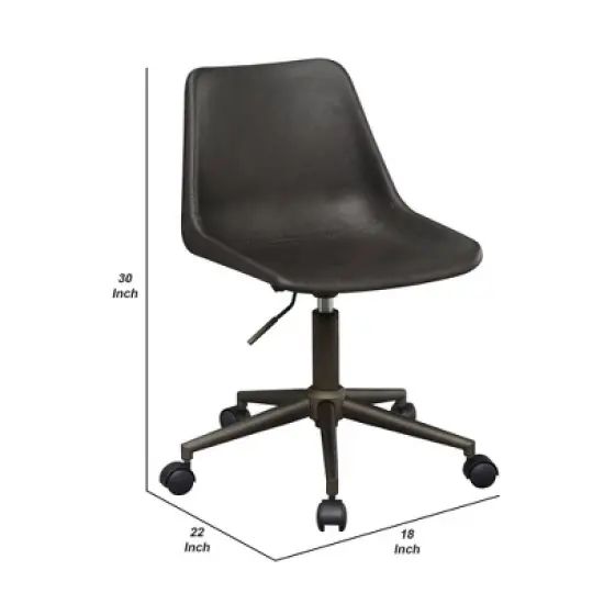 Fabric Office Chair with Curved Back and Contrast Stitching Brown - Benzara image {4}