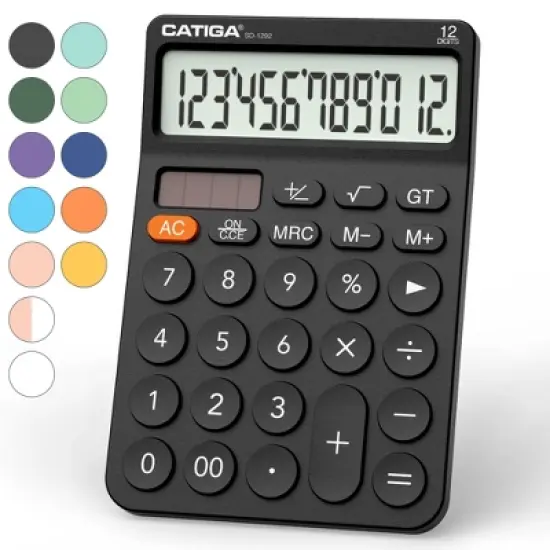 CATIGA 12-Digit Desktop Calculator, Large LCD, Big Buttons, Solar & Battery Dual Power, Standard Functions for Office, Home, School - SD-1292 image {8}