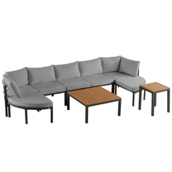 FIONECA Modern Outdoor Sectional Sofa Set with Cushions &uml;C Patio Conversation Seating Group for Backyard, Garden, Gray image {8}