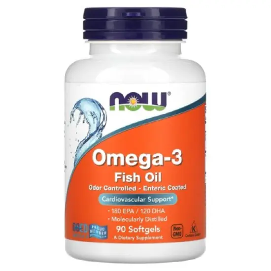 NOW Foods Omega-3 Fish Oil, 1000 mg, 180 EPA - 120 DHA, Odor Controlled, Enteric Coated, 90 Softgels image {4}