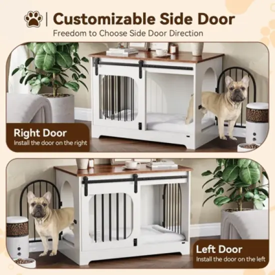 39.4'' Wooden Dog Crate Furniture TV Stand, Dog Kennel for Small/Medium/Large Dogs, End Side Table Dog Crates with Soft Cushion, Arched Door Design image {7}