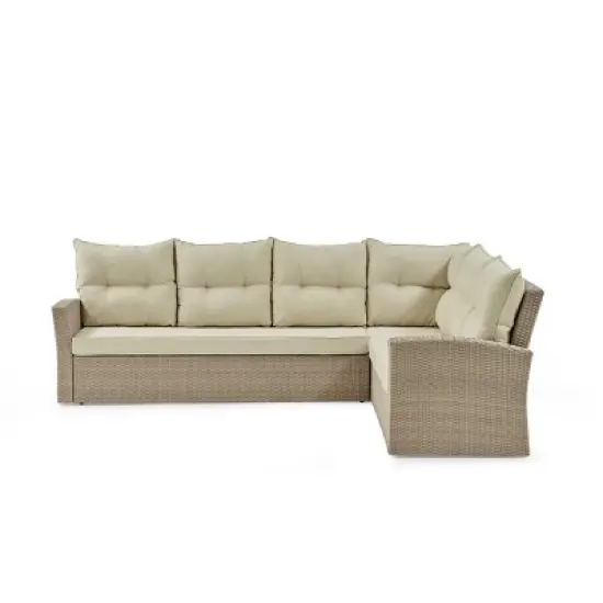 Canaan 2pc Outdoor Wicker Corner Sectional Seating Set Cream - Alaterre Furniture image {4}