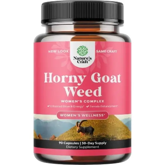 Horny Goat Weed for Women Capsules, Female Support Blend, Ashwagandha Panax Ginseng & Maca Root, Increase Drive Energy & Mood, Nature's Craft, 90ct image {4}