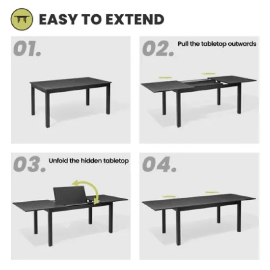 Crestlive Products 9pc Patio Expandable Dining Set Aluminum Outdoor Rectangular Table for 6 to 8 with Folding Chairs image {8}