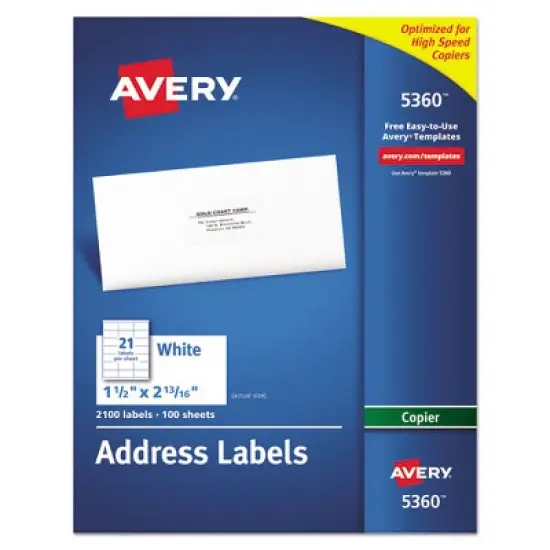 Avery Copier Mailing Labels, Copiers, 1.5 x 2.81, White, 21/Sheet, 100 Sheets/Box image {7}