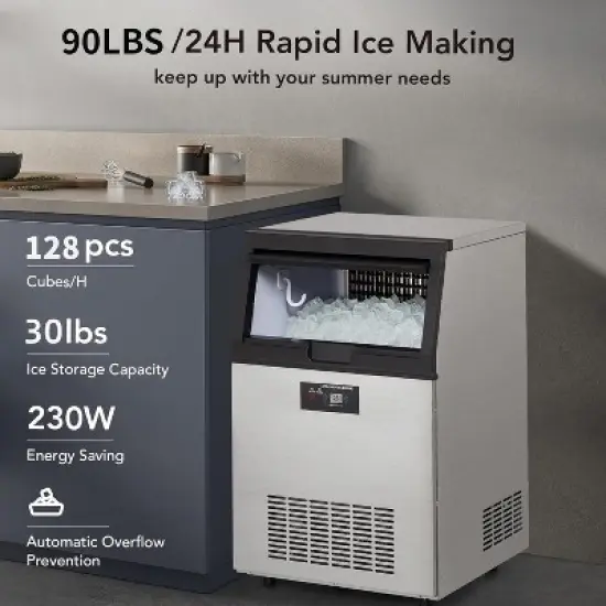 Acekool Commercial Ice Maker Machine, 80Lbs/24H Countertop Ice Maker with 30Lbs Storage Bin, 32 Cubes per Cycle, Freestanding for Home & Bar image {6}