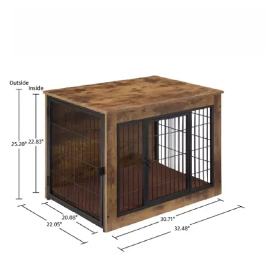 DSVIMOY Dog Crate Furniture with Cushion, 32" Dog Kennel with Double Door for Large Dogs, Brown, 32.48"*22.05"*25.2" image {2}