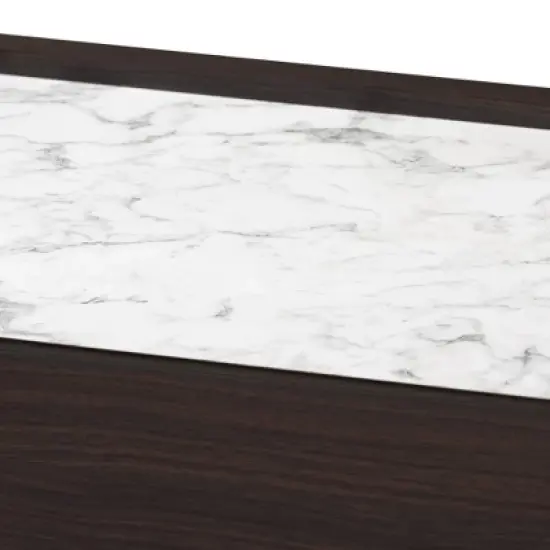 Walker Wood Nightstand with Faux Marble Top Dark Brown/Marble/Gold - Baxton Studio image {3}