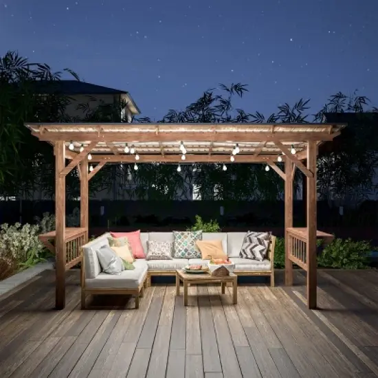 1pc Outdoor Pergola with Fir Wood Frame and Metal Roof Includes Bar Counters No Furniture Included - Coolbibila image {1}