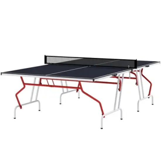 Soozier Full Size Ping Pong Table, Folds into Quarters, Portable Table Tennis Table with Net, Paddles, Balls, MDF, Charcoal Gray image {3}