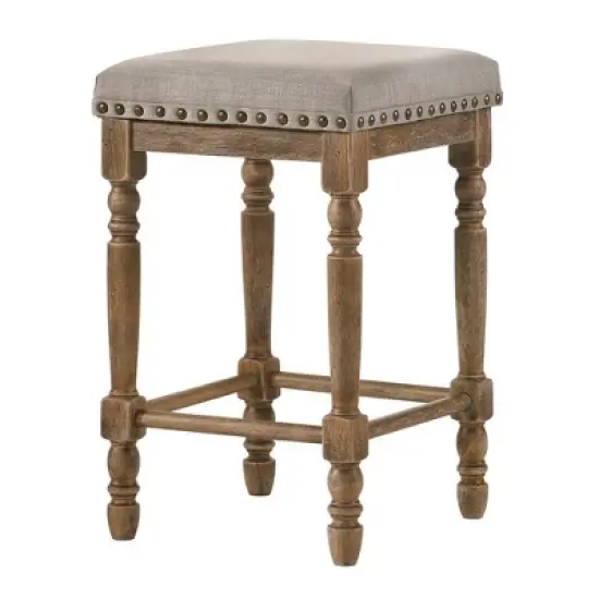 16" Farsiris Counter Height Barstool Beige Fabric/Weathered Oak Finish - Acme Furniture image {3}
