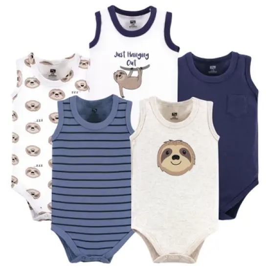 Hudson Baby Infant Boy Cotton Sleeveless Bodysuits 5pk, Sloth image {6}