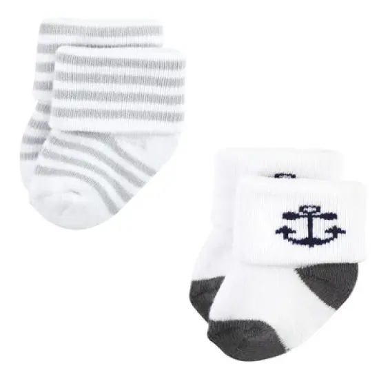 Hudson Baby Infant Boy Cotton Rich Newborn and Terry Socks, Nautical 12-Pack image {4}