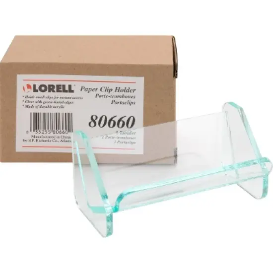 Lorell Paper Clip Holder 3-7/8"x2-1/2"x1-7/8" Clear/Green 80660 image {1}