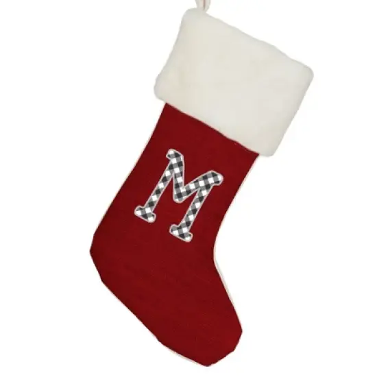 Personalization Mall Farmhouse Initial Red Christmas Stocking, Ivory Faux Fur image {12}