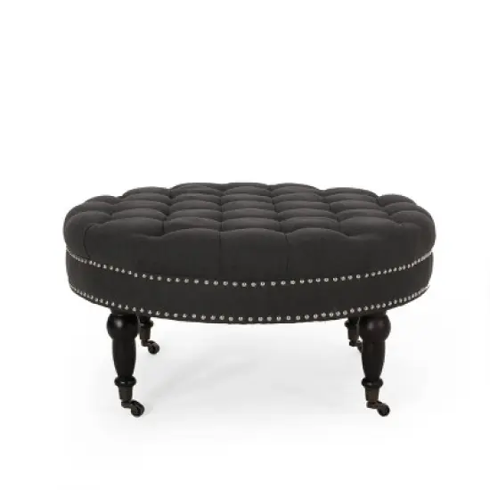 Cimarron Contemporary Round Ottoman with Rolling Casters - Christopher Knight Home image {7}