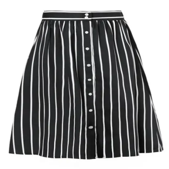 Allegra K Women's Stripes Button Front Elastic Back A-Line Midi Skirt image {8}