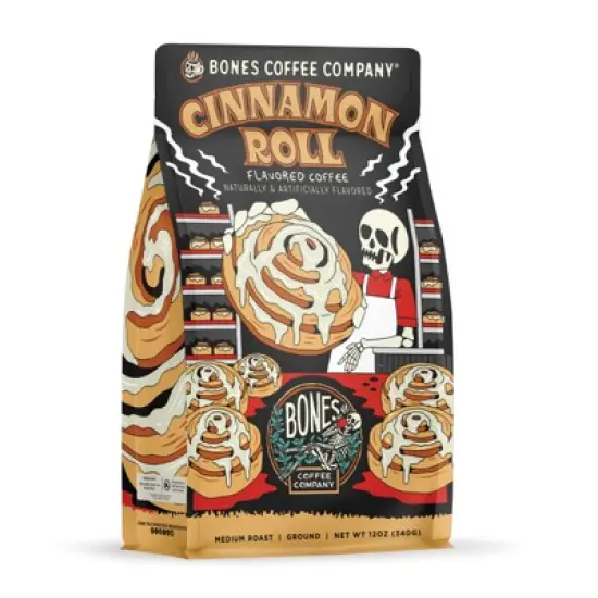 Bones Coffee Company Cinnamon Roll Ground Coffee Beans Cinnamon Roll Flavor 12 oz Medium Roast (Ground) image {6}