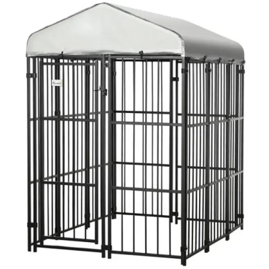 PawHut Covered Dog Playpen for Large & Medium Size Breeds, Outdoor Enclosure, Locking Exercise Kennel with Heavy-Duty Metal Frame, Black image {5}