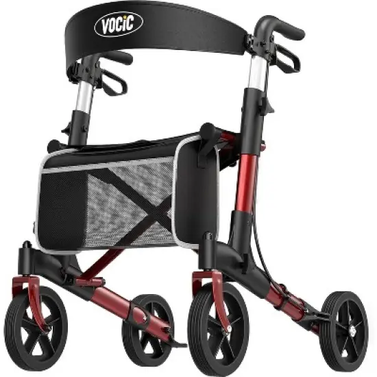 Walkers-for-Seniors-with-Seat,Folding Rolling Walker with Wheels,support 300lbs-Red image {8}