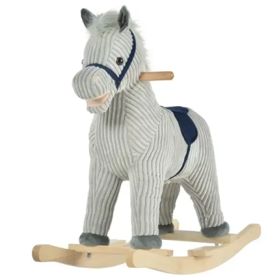 Qaba Kids Rocking Horse, Plush Ride on Horse, Toddler Rocker for 36-72 Months Boys and Girls with Realistic Sounds, Gray image {3}