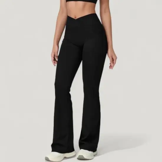 Anna-Kaci Active Women's Crossover Waist Flare Lounge Pants in Soft Woven Fabric with Relaxed Fit and Streamlined Silhouette image {1}