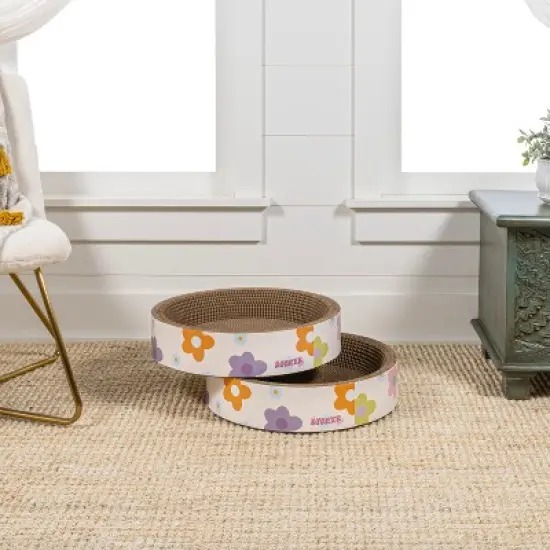 THE LICKER STORE Daisy Modern Cardboard Bowl Cat Scratcher with Catnip image {8}