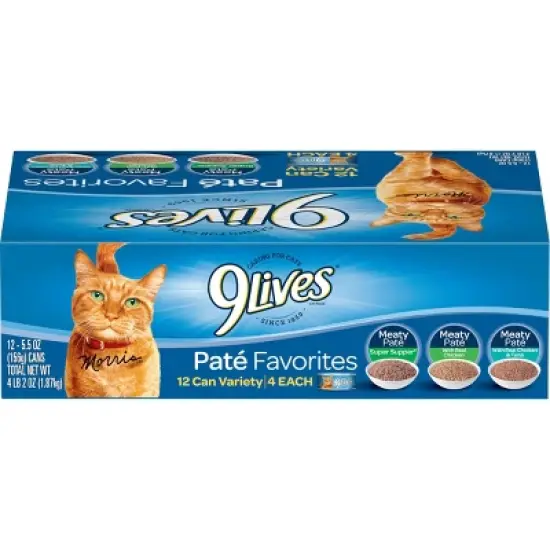 9Lives Pat&eacute; Favorites Chicken & Tuna Wet Cat Food - 5.5oz/12ct Variety Pack image {1}