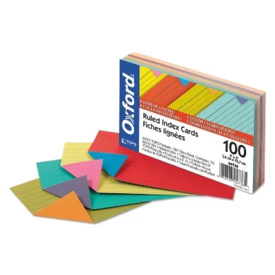 Oxford Extreme Index Cards 3 x 5 Vivid Assorted 100/Pack 04736 image {1}