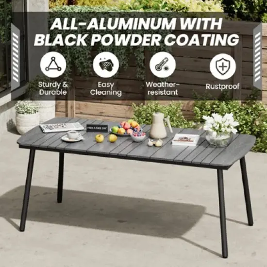 Crestlive Products 7pc Aluminum Patio Dinning Set 70.9in Table and 6 Chairs Plastic Wood Top with Umbrella Hole for Outdoor Pool Lawn image {7}