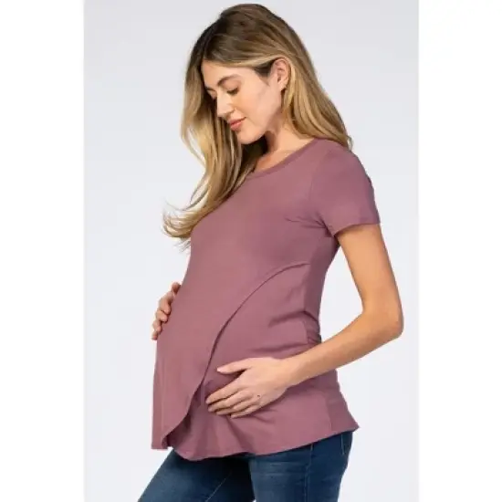 PinkBlush Mauve Layered Wrap Front Maternity Nursing Top image {1}