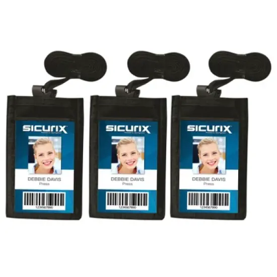 SICURIX ID Neck Pouch Badge Holder, Vertical, Adjustable Cord, 4" x 2-1/4" Insert, Black, Pack of 3 image {6}