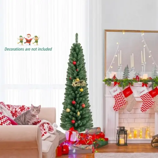 Costway 5/6/7/8 FT Pencil Christmas Tree Artificial Xmas Tree with 295/392/523/671 Memory Wire Branch Tips image {1}