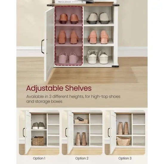 VASAGLE Hall Tree with Bench and Shoe Storage, Coat Rack with Shoe Bench, Entryway Furniture, 3 Tri-Hooks, Door with Handle, Rustic White image {2}